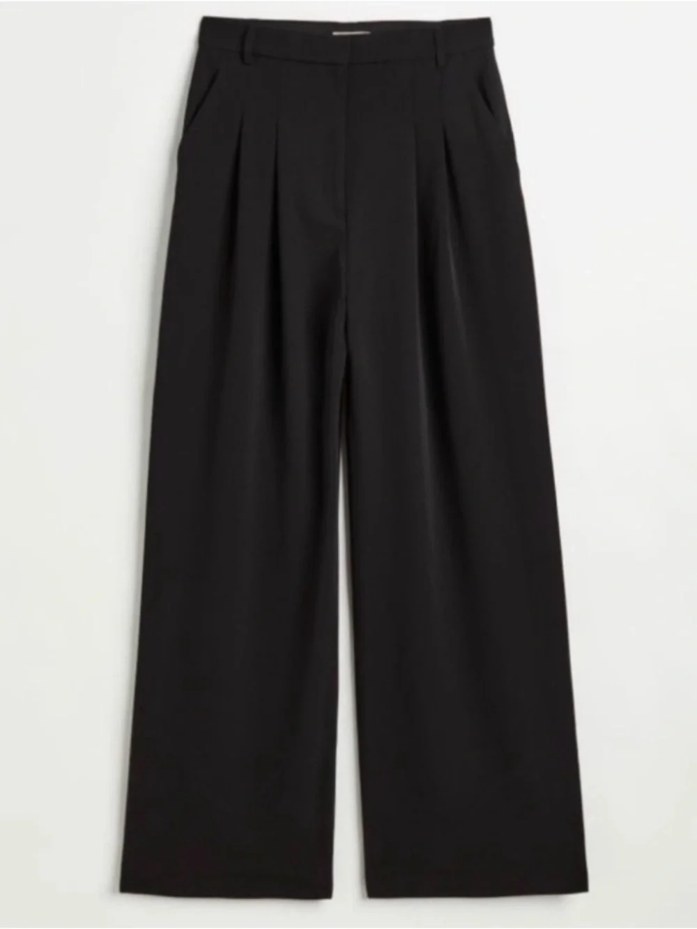 NWT H&M Women’s Linen Blend Pleated Wide Leg Trousers Black US 2 High Waisted